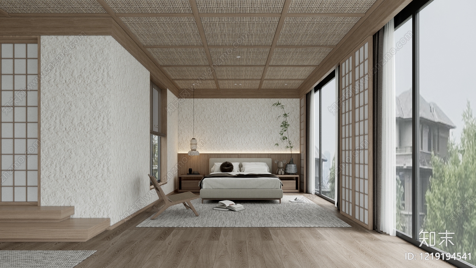 日式家居卧室3D模型渲染效果图