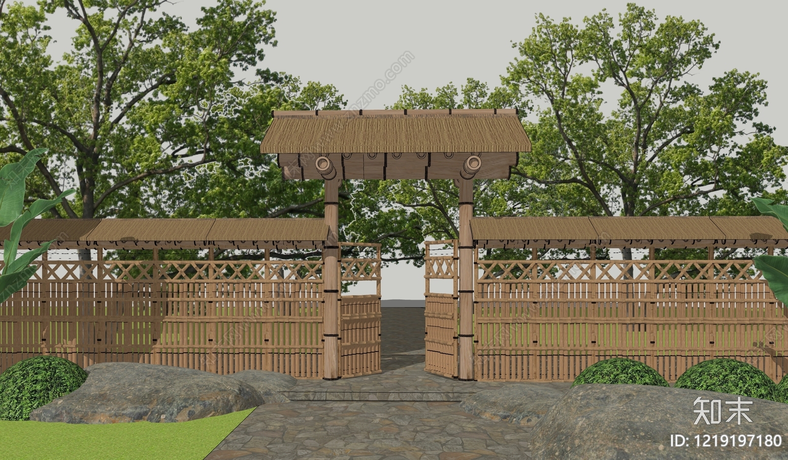 乡村野趣风格入口大门SU模型草图