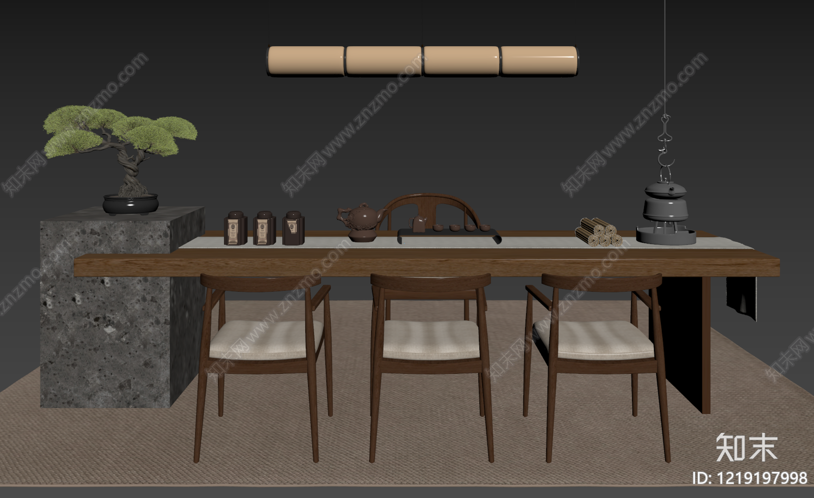 新中式茶桌椅SU模型下载【ID:1219197998】