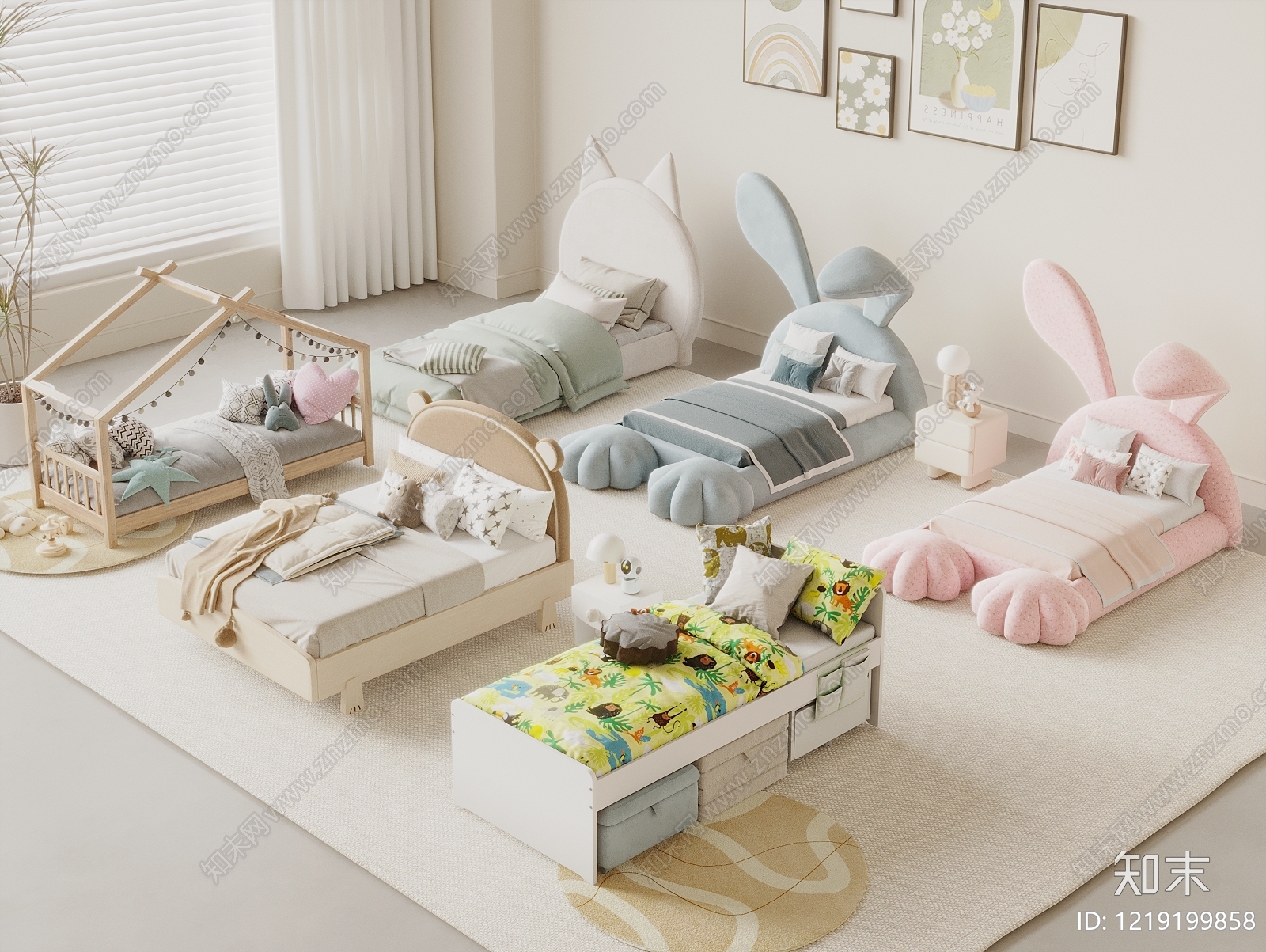 奶油风儿童床3D模型下载【ID:1219199858】