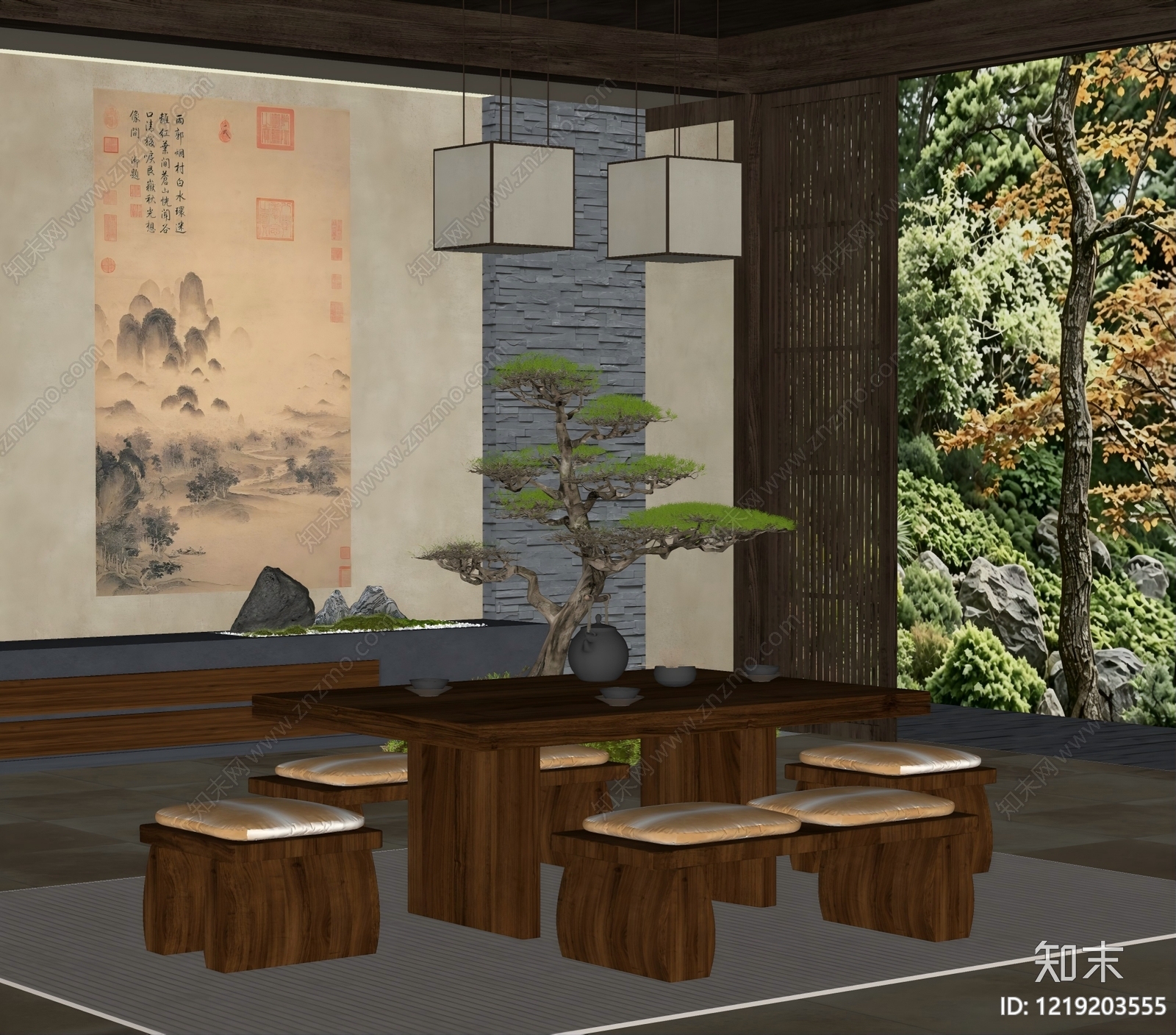 新中式茶室SU模型下载【ID:1219203555】