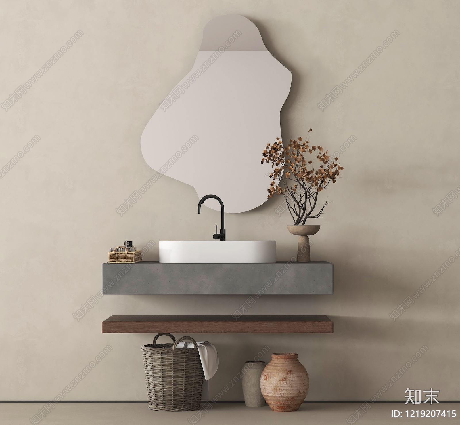 侘寂浴室柜SU模型下载【ID:1219207415】