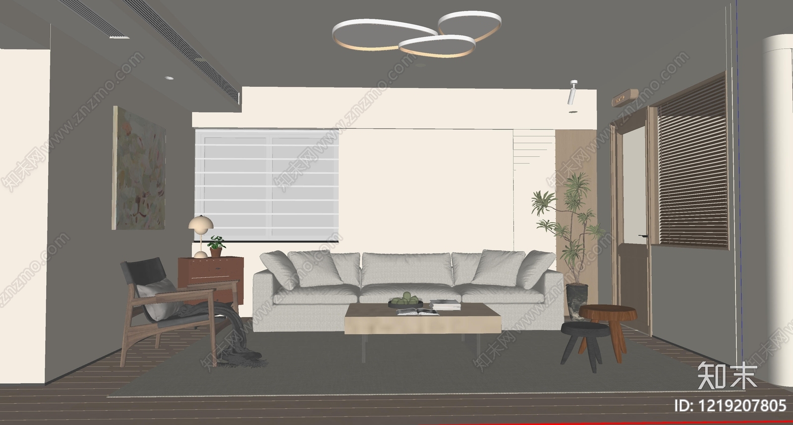 奶油风家居客厅SU模型下载【ID:1219207805】