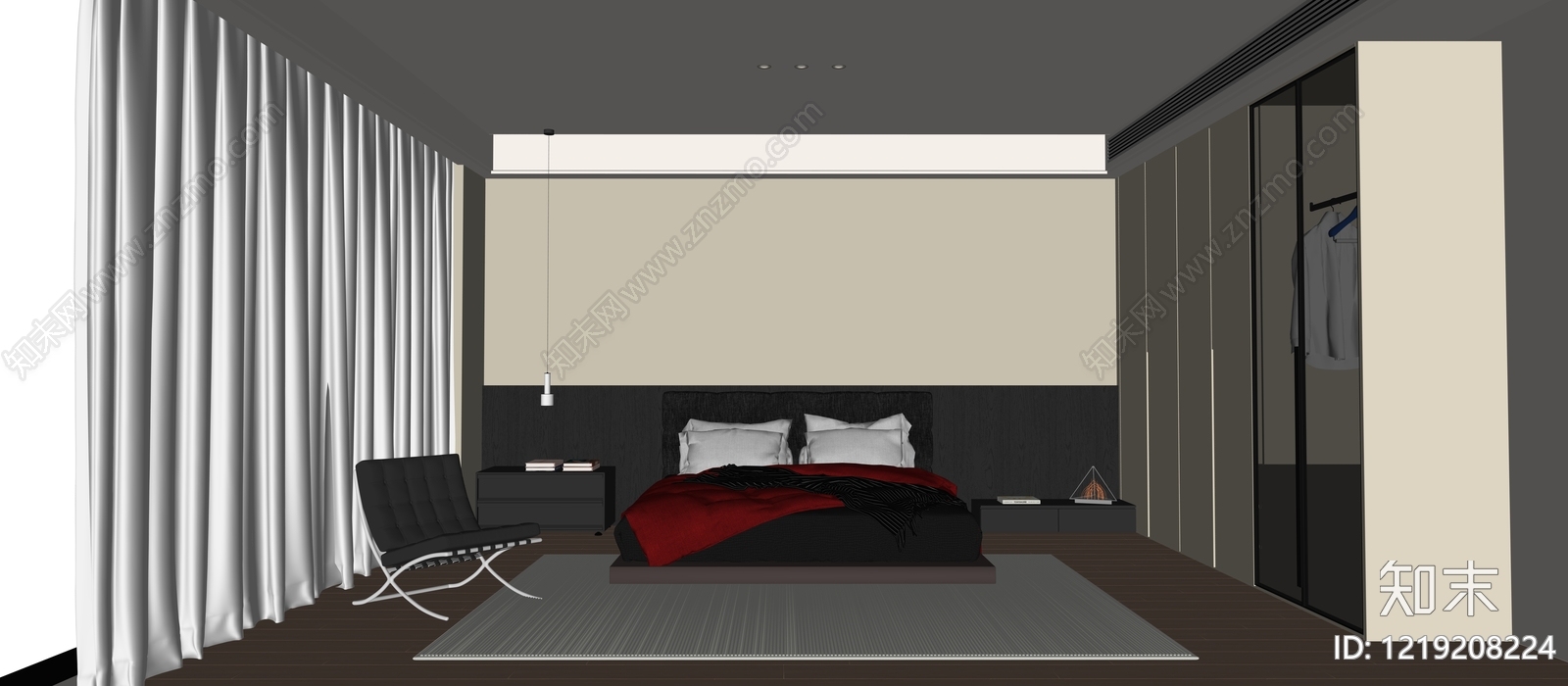 极简家居卧室SU模型下载【ID:1219208224】