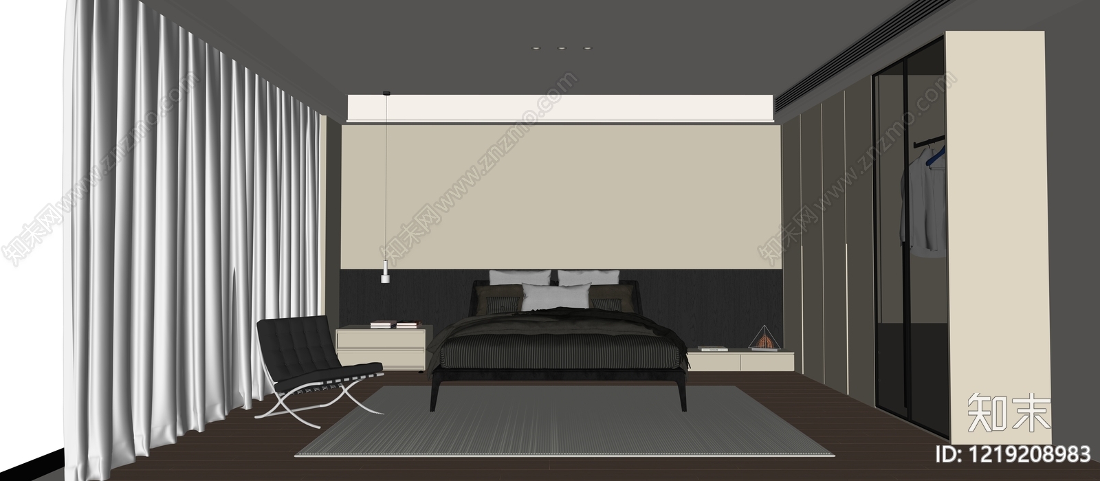 极简家居卧室SU模型下载【ID:1219208983】