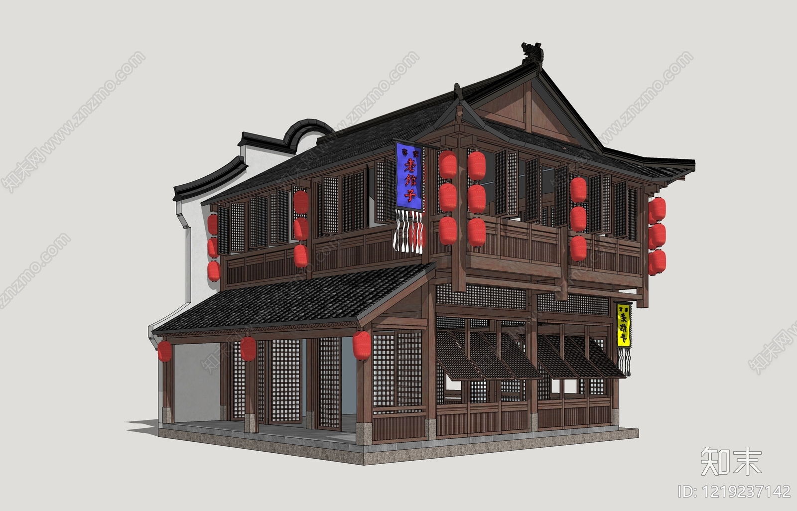 中式餐饮建筑SU模型下载【ID:1219237142】