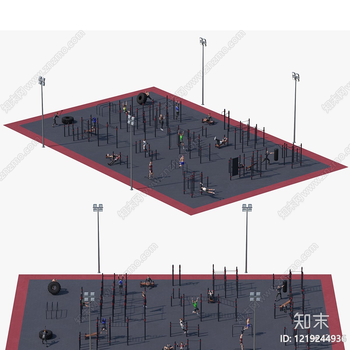 现代主义健身器材3D模型渲染效果图