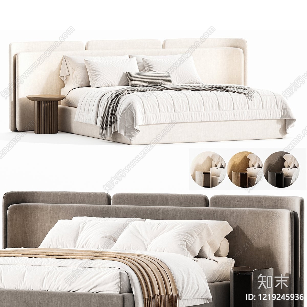 极简双人床3D模型下载【ID:1219245936】