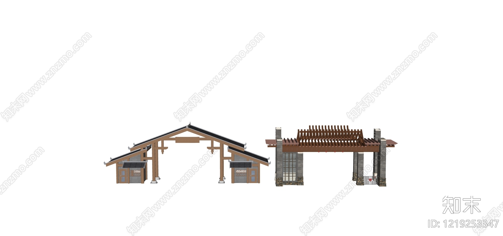 新中式入口大门SU模型下载【ID:1219253347】