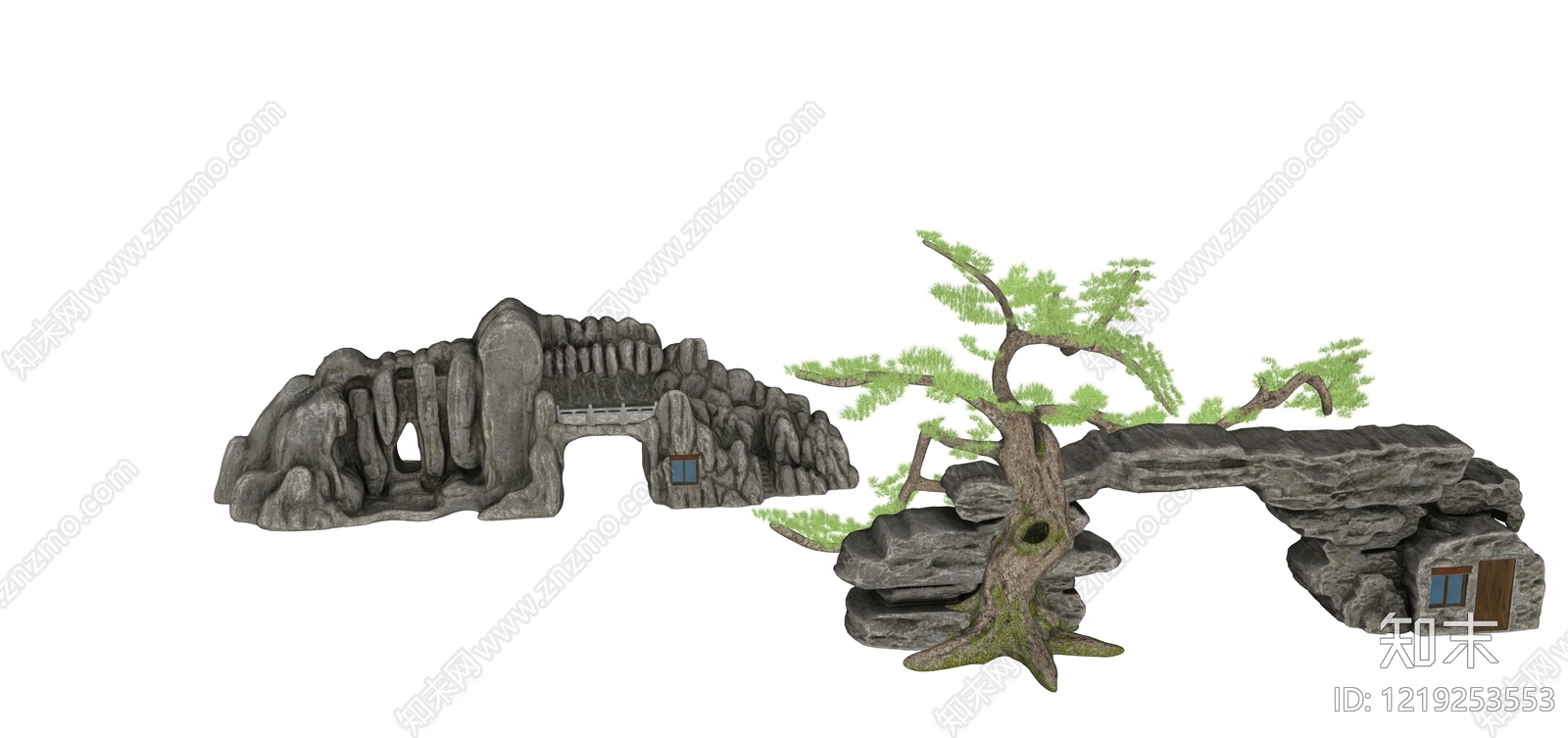 新中式景观假山SU模型下载【ID:1219253553】