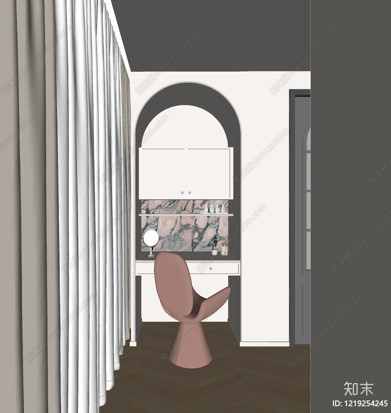 奶油风梳妆台SU模型下载【ID:1219254245】