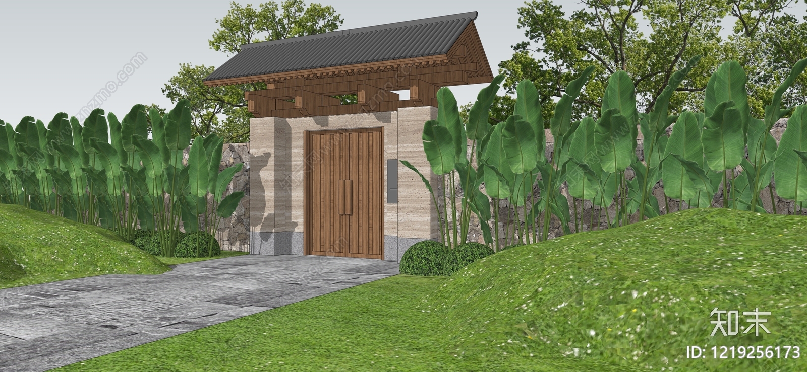 新中式入口大门SU模型下载【ID:1219256173】