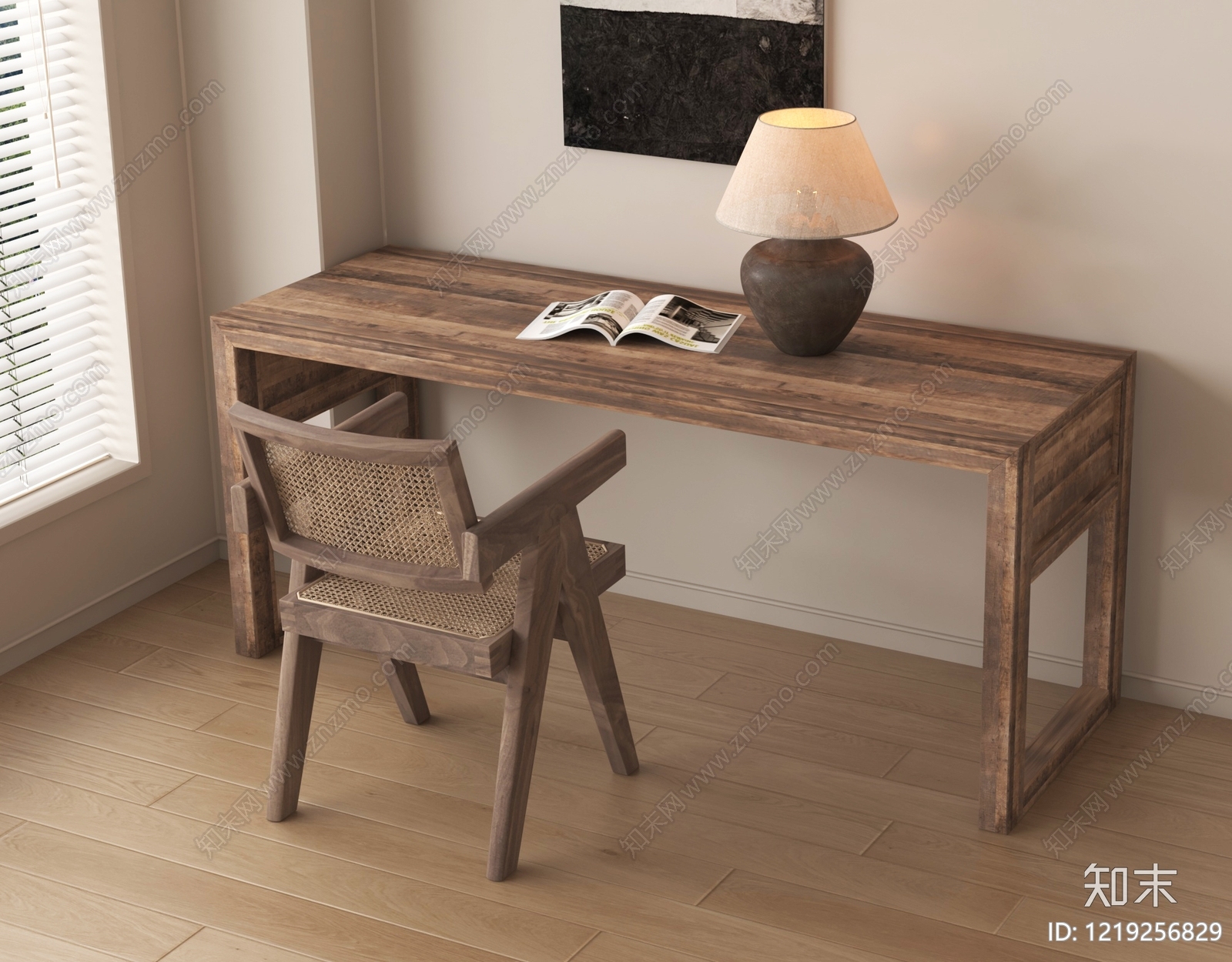 侘寂书桌椅3D模型下载【ID:1219256829】