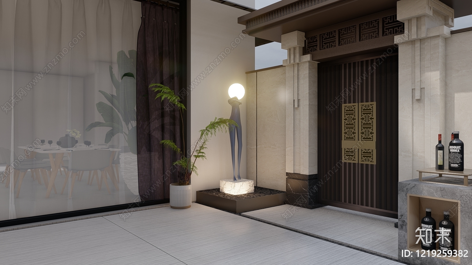 新中式别墅阳台SU模型下载【ID:1219259382】