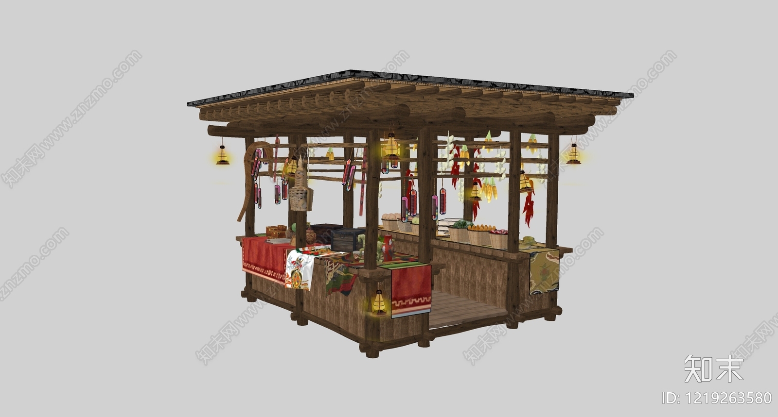 藏式传统风格食品展台SU模型下载【ID:1219263580】