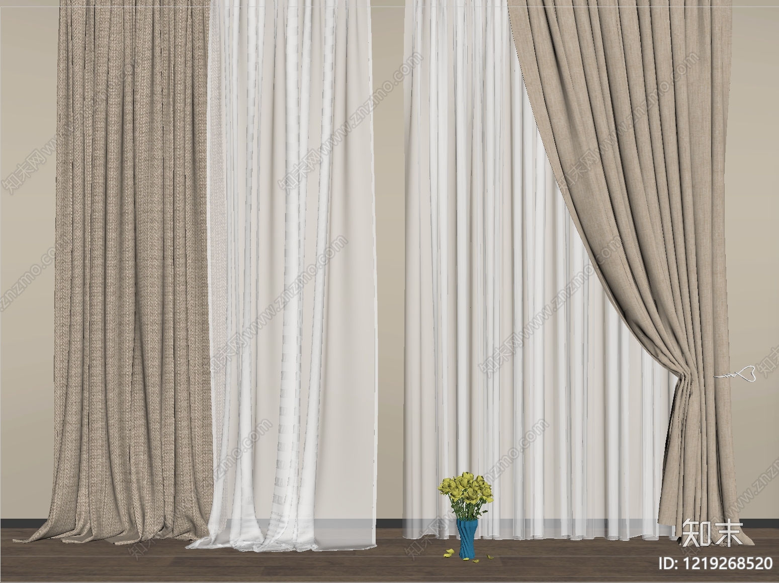 奶油风窗帘SU模型下载【ID:1219268520】