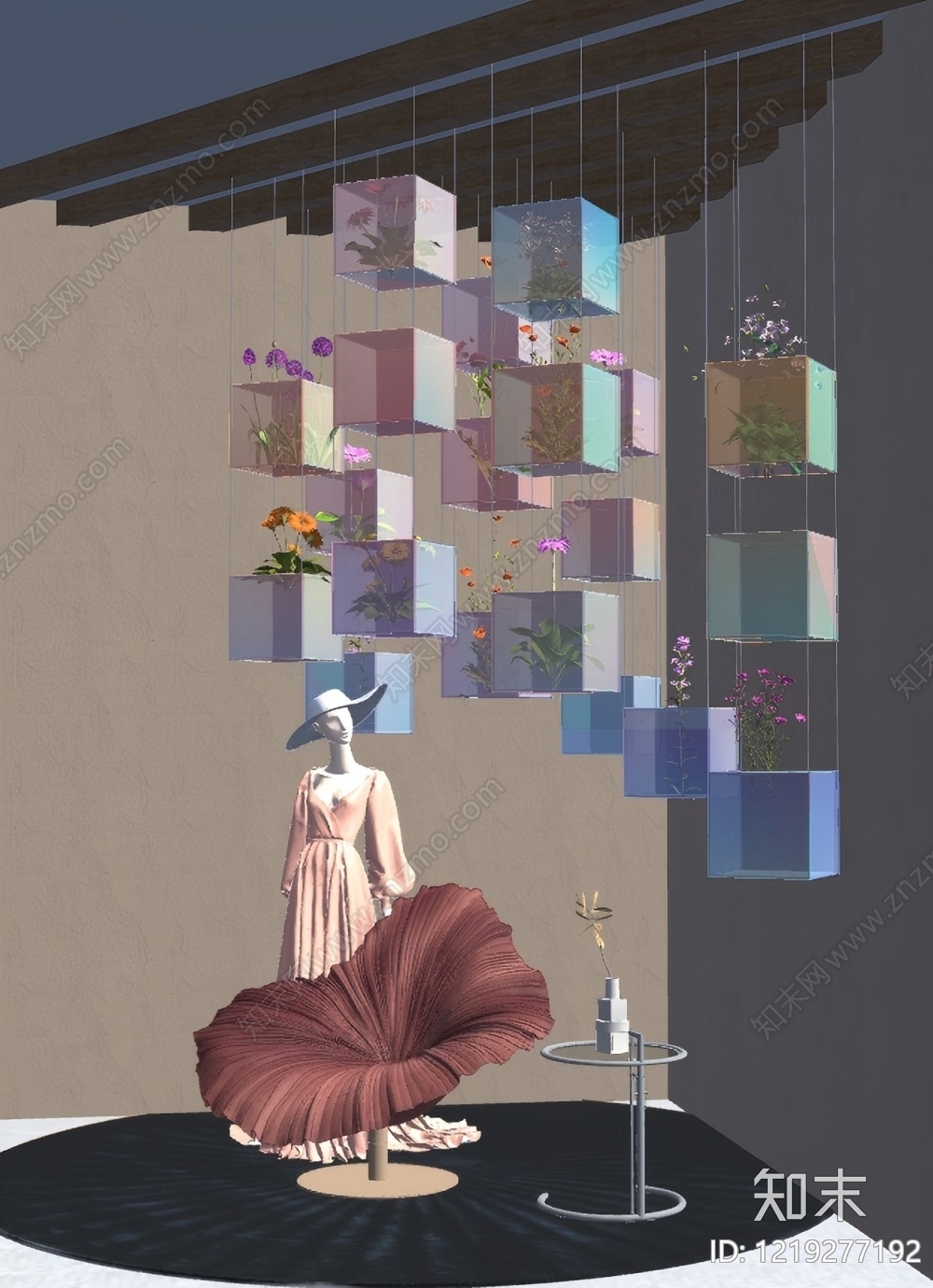 奶油风服装展厅SU模型下载【ID:1219277192】