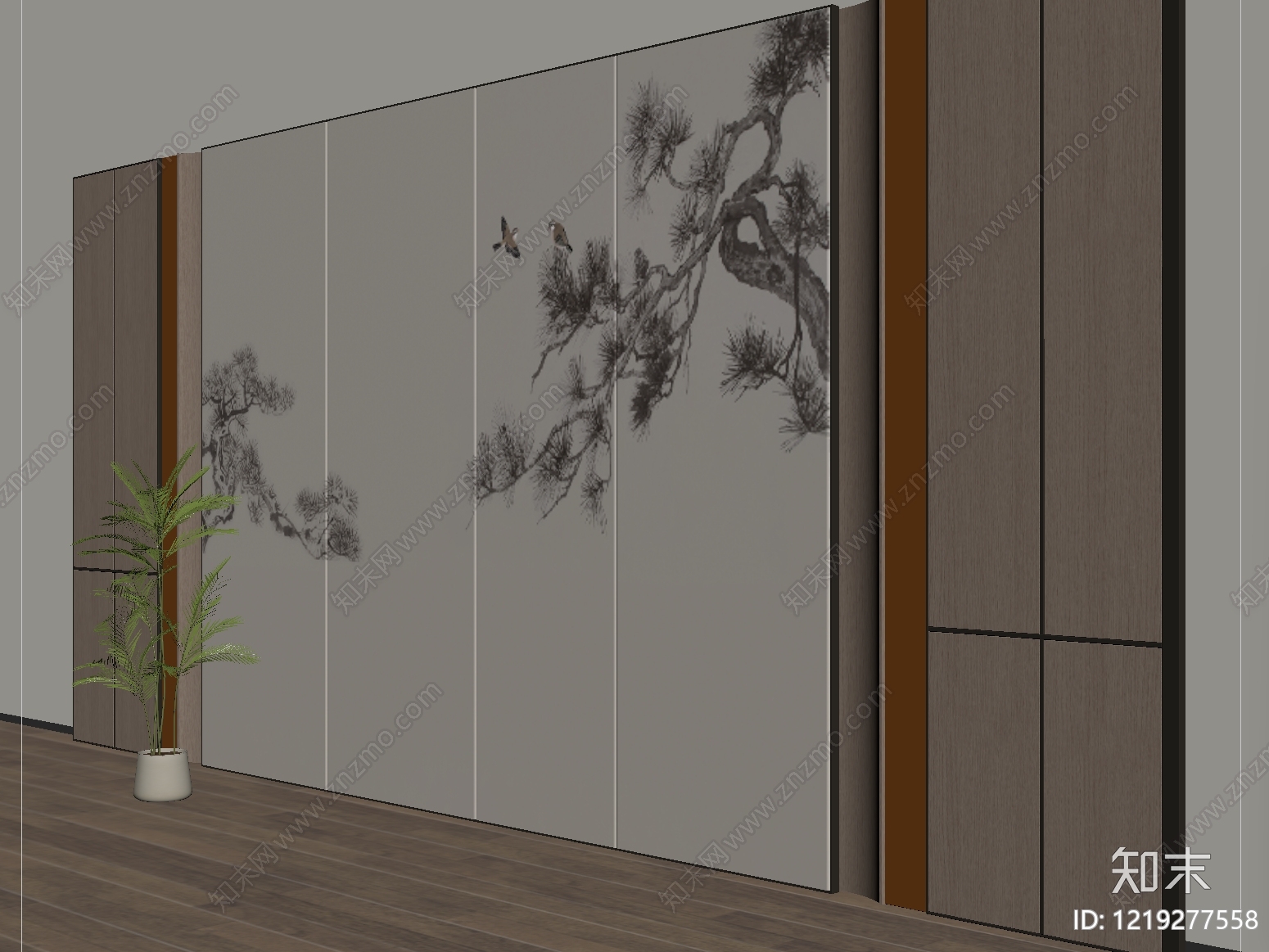 新中式沙发背景墙SU模型下载【ID:1219277558】