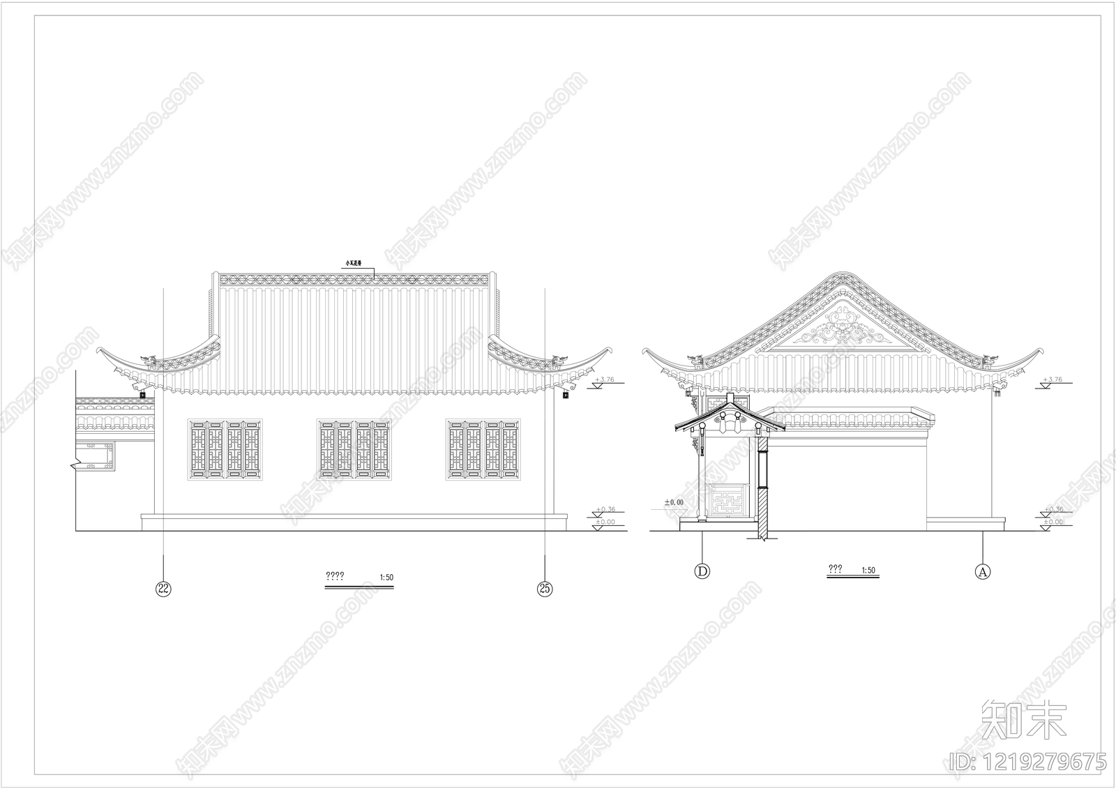 仿古建筑cad施工图下载【ID:1219279675】