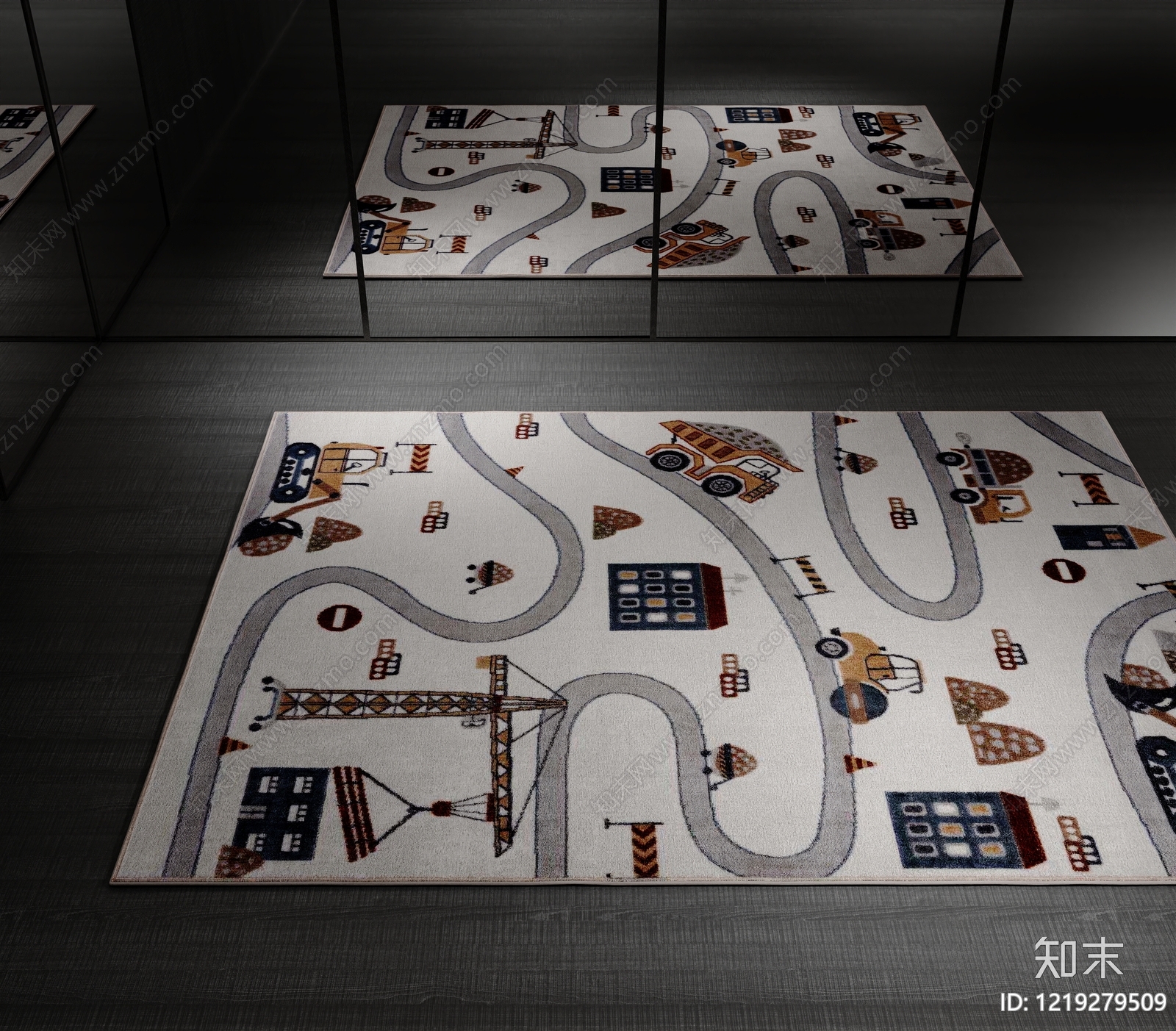 北欧儿童地毯3D模型渲染效果图