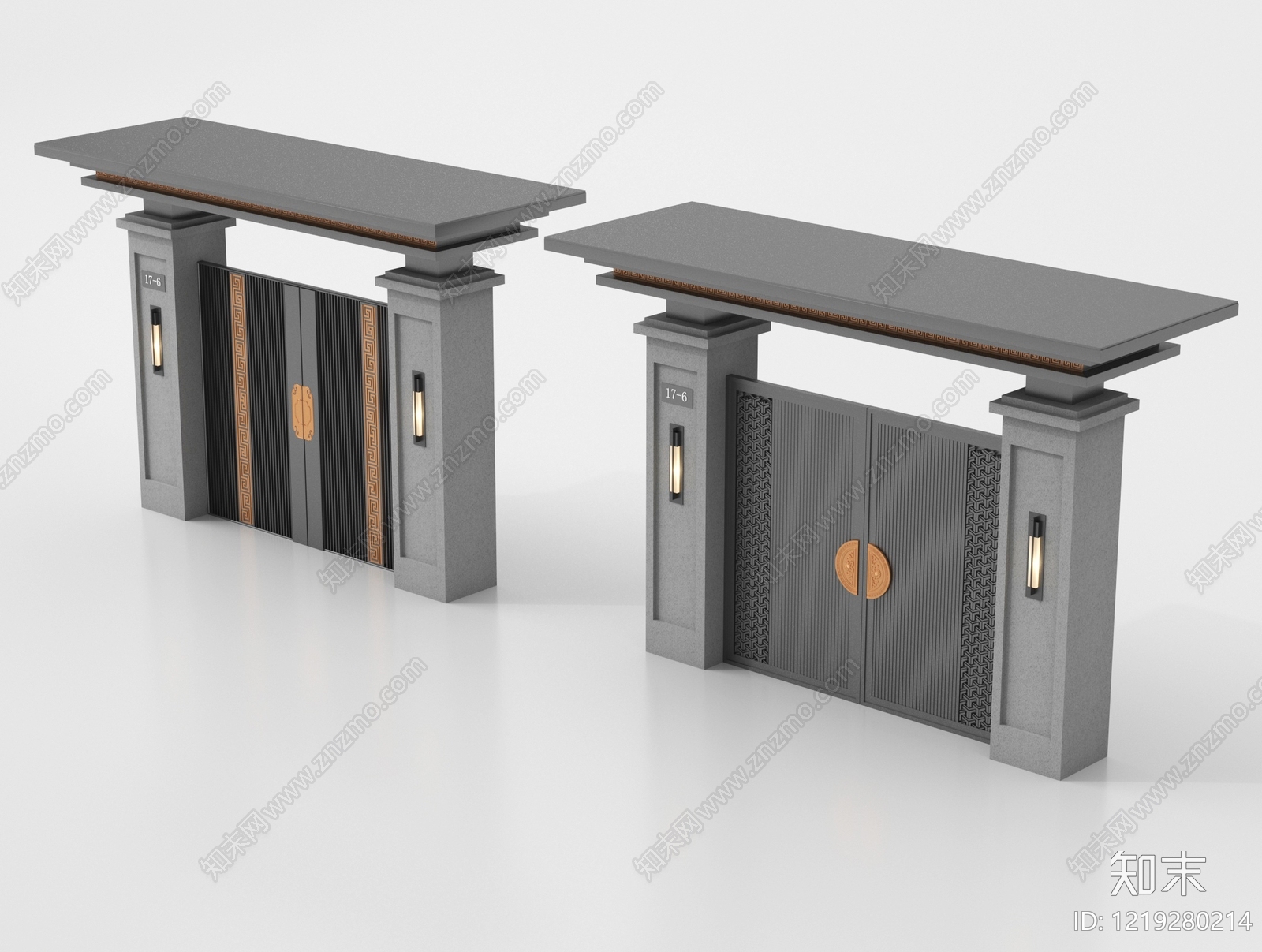 新中式大门3D模型渲染效果图