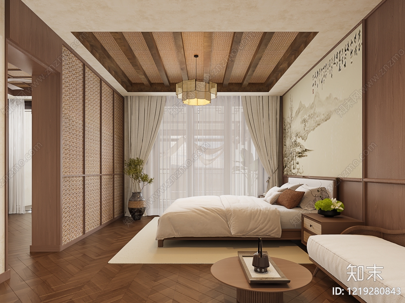 新中式酒店客房3D模型下载【ID:1219280843】