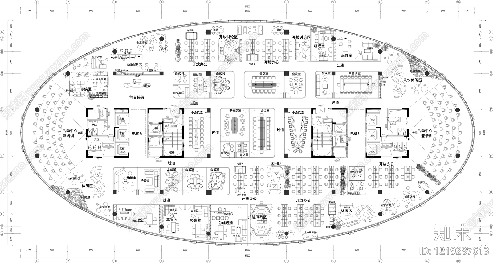整体办公空间cad施工图下载【ID:1219287613】