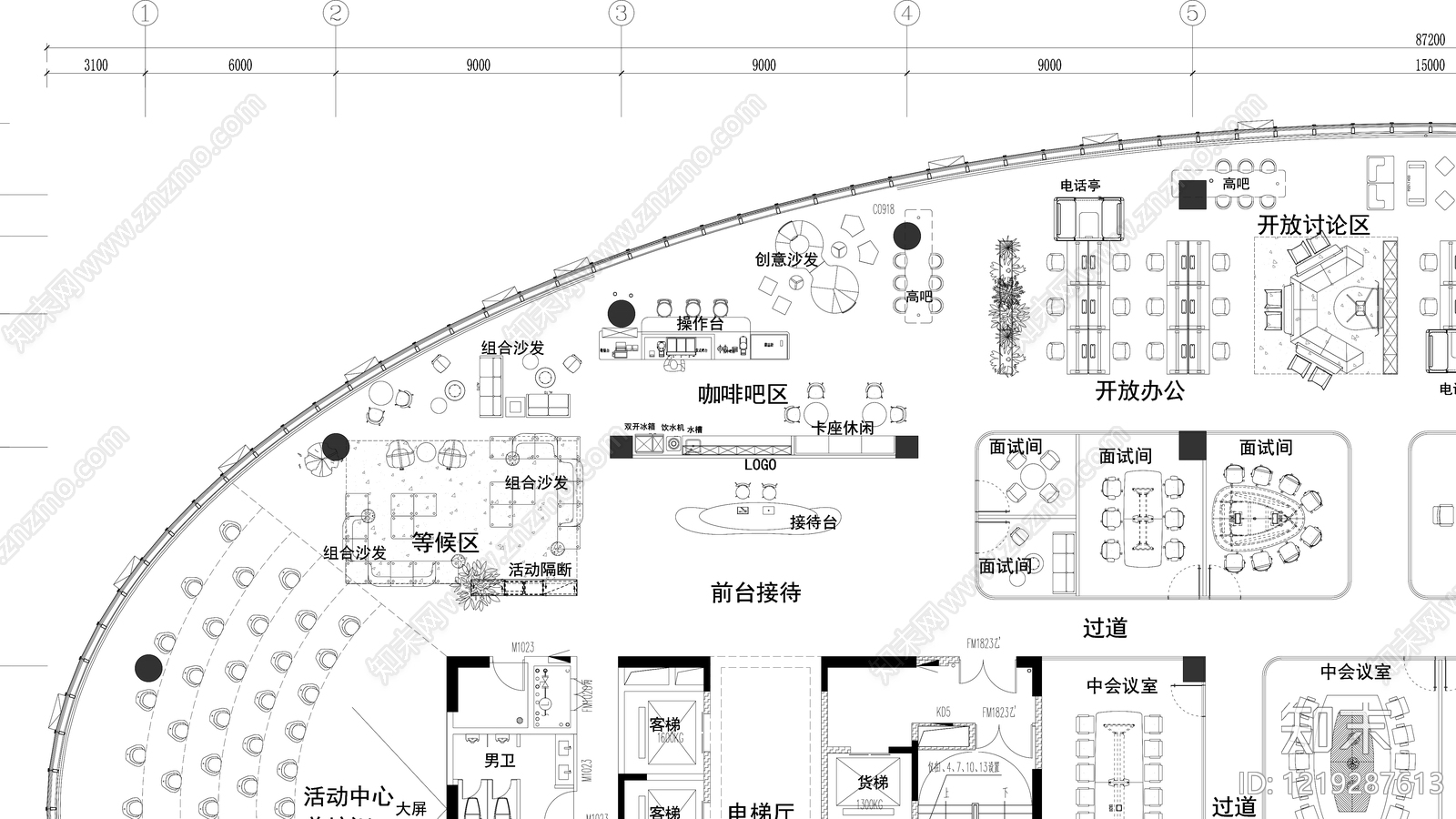 整体办公空间cad施工图下载【ID:1219287613】