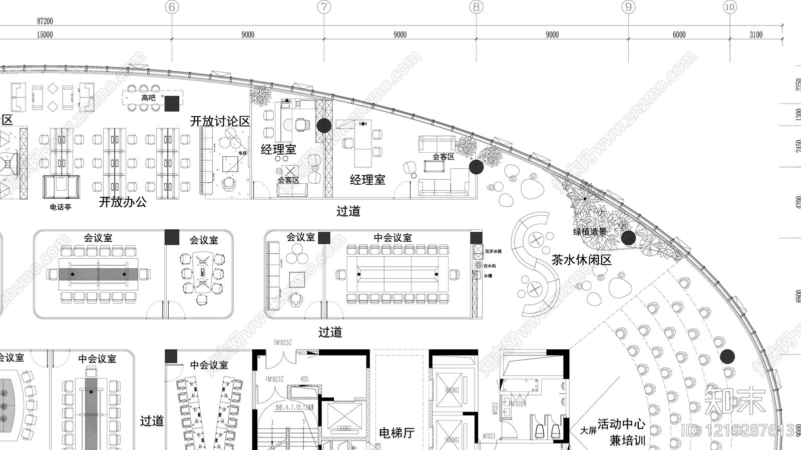 整体办公空间cad施工图下载【ID:1219287613】