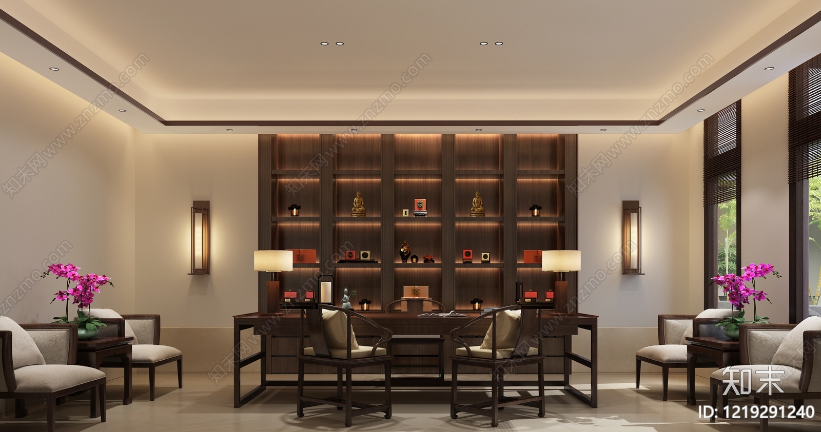 新中式酒店客房3D模型下载【ID:1219291240】