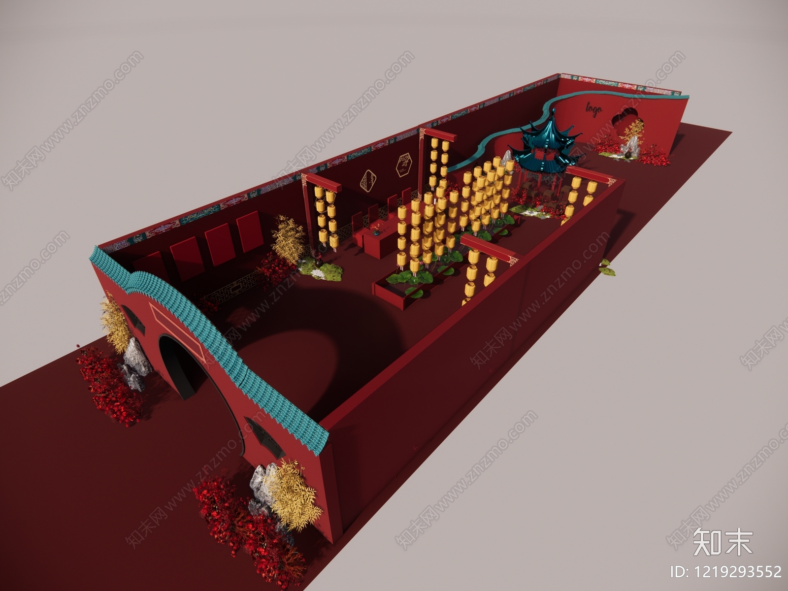 新中式美陈SU模型下载【ID:1219293552】