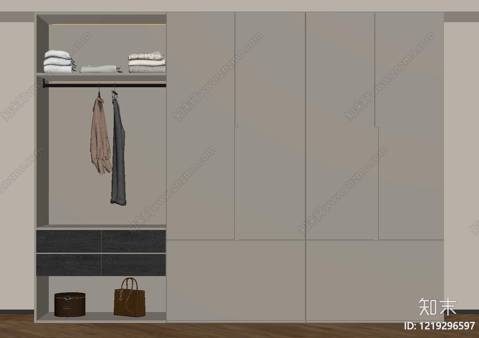 极简衣柜SU模型下载【ID:1219296597】