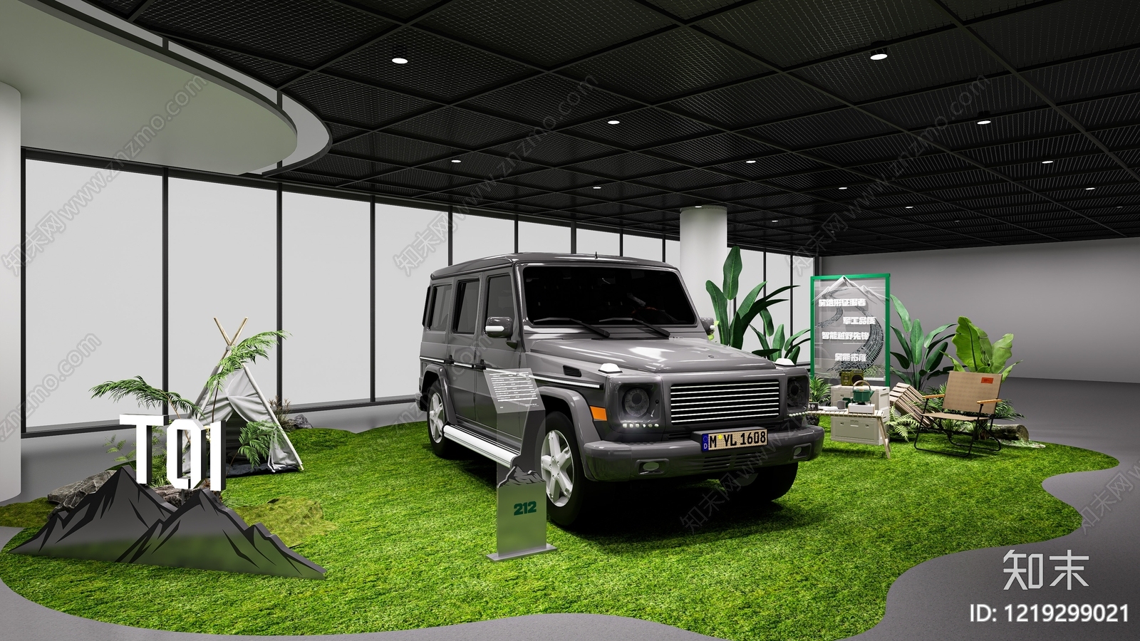 现代简约汽车展台3D模型渲染效果图