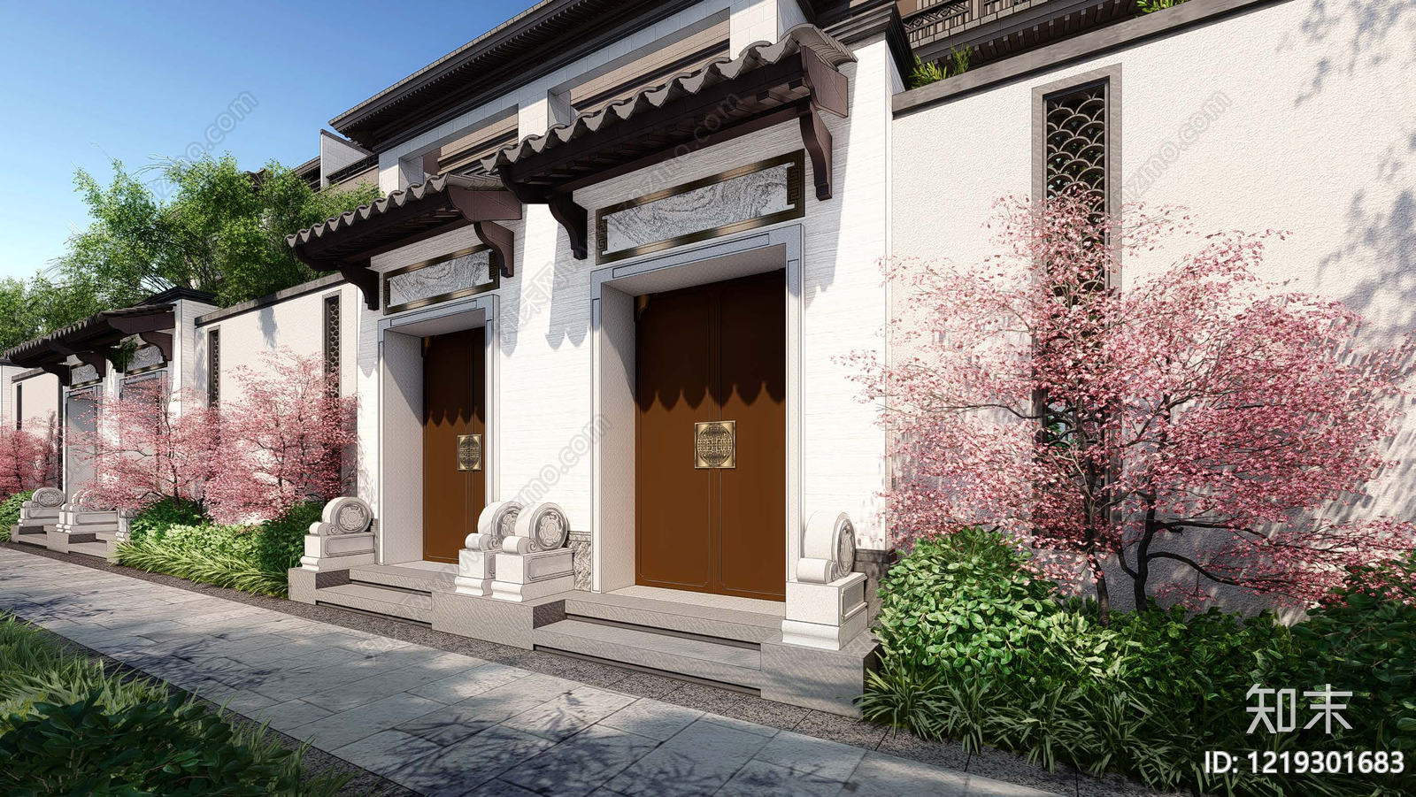 新中式别墅庭院SU模型下载【ID:1219301683】