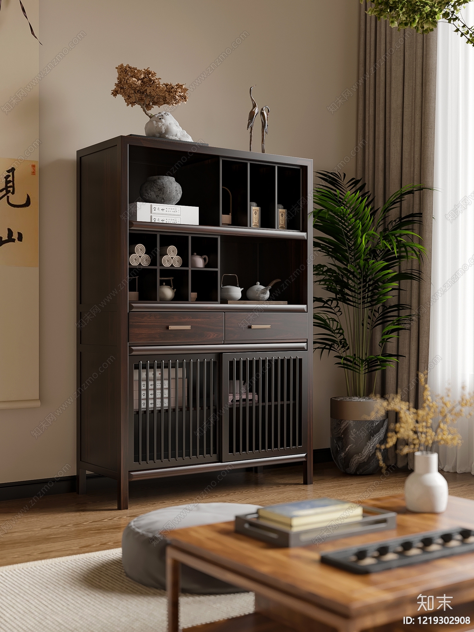 新中式储物柜3D模型下载【ID:1219302908】