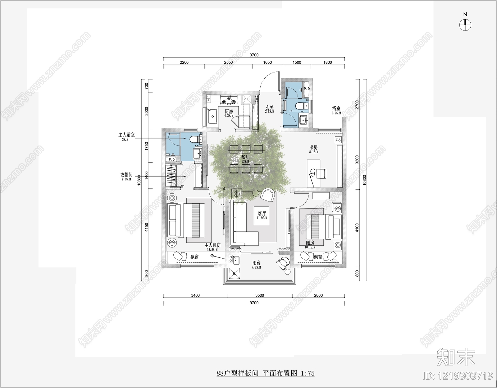 单身公寓cad施工图下载【ID:1219303719】