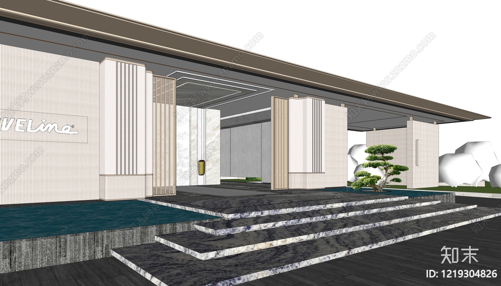新中式小区建筑SU模型下载【ID:1219304826】
