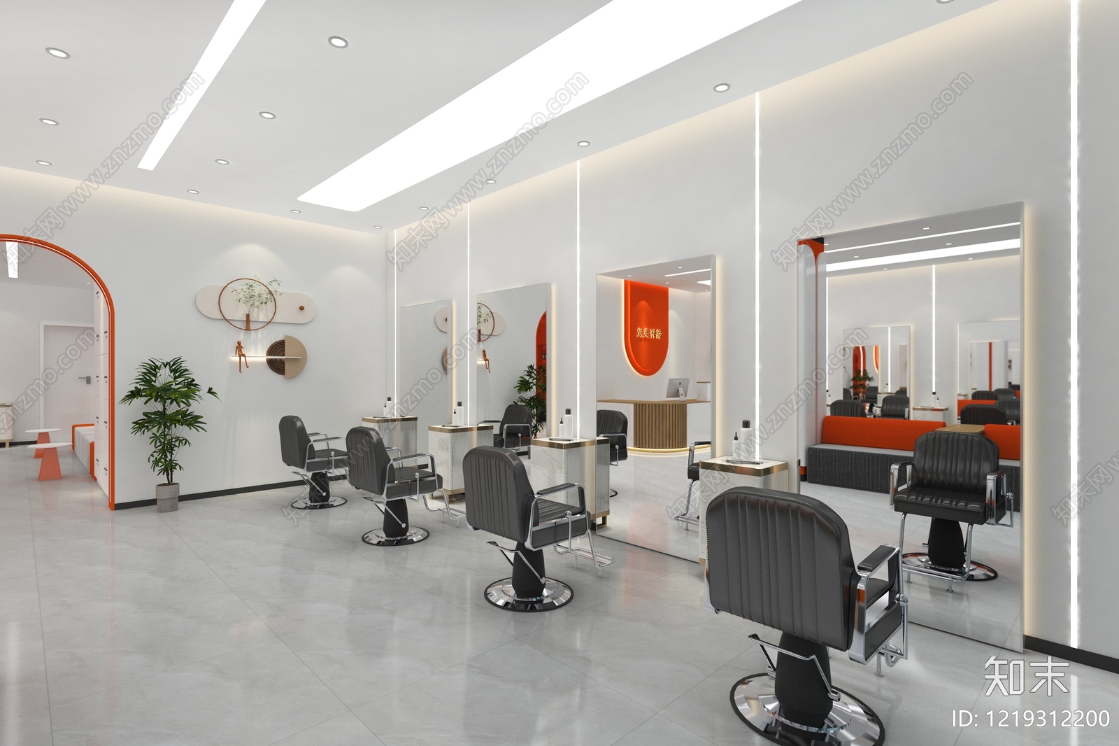 现代简约美发店3D模型渲染效果图