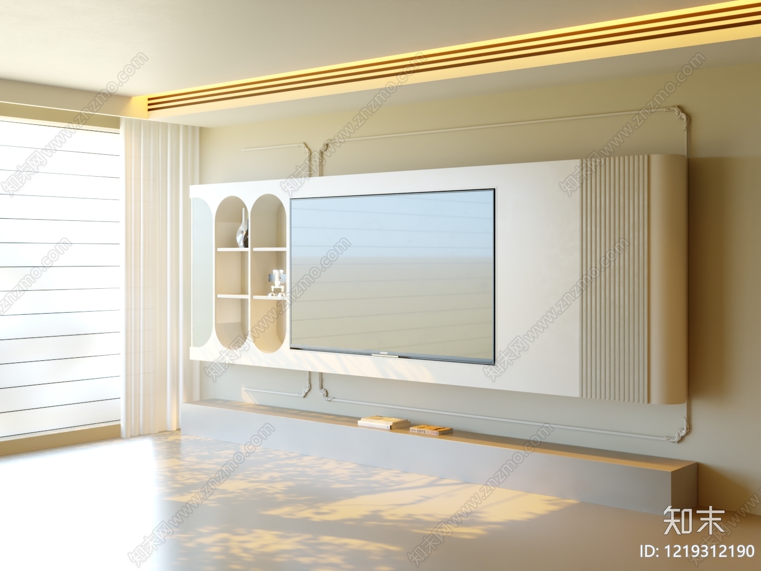 奶油风电视背景墙3D模型下载【ID:1219312190】