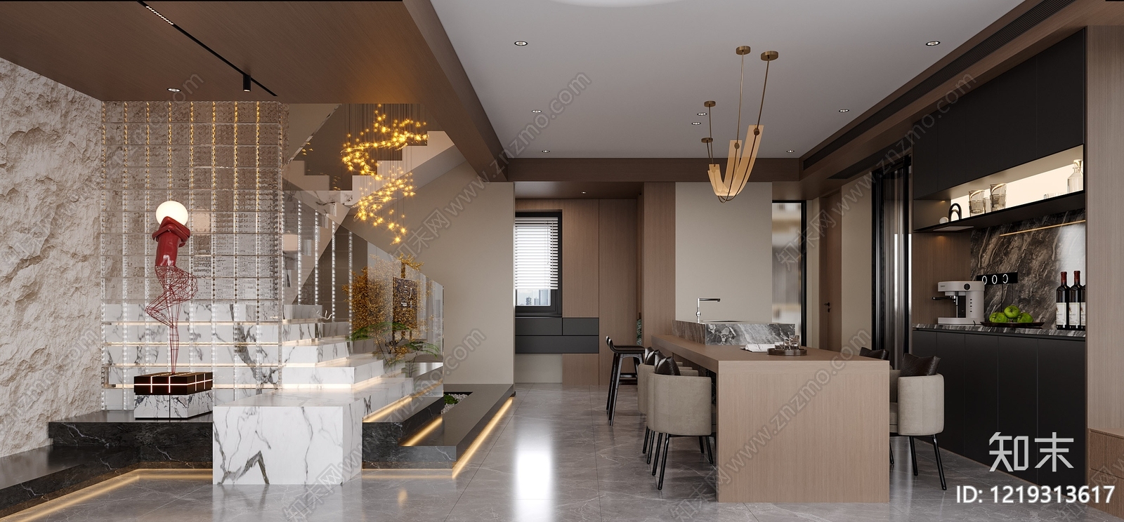 意式轻奢封闭式厨房3D模型下载【ID:1219313617】