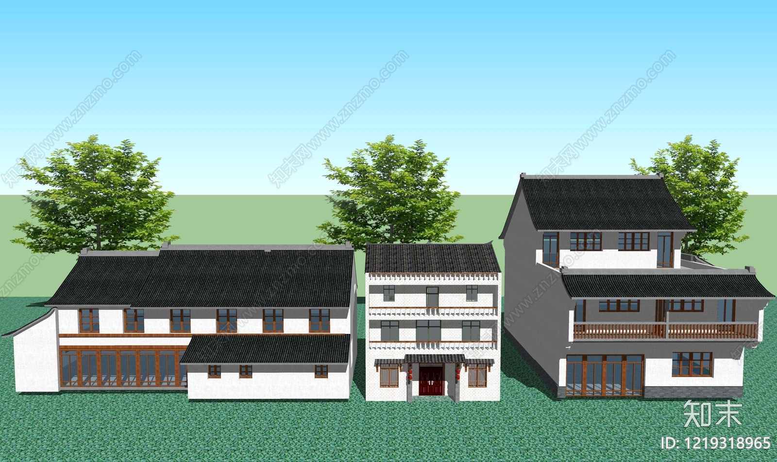 新中式乡村民房SU模型下载【ID:1219318965】