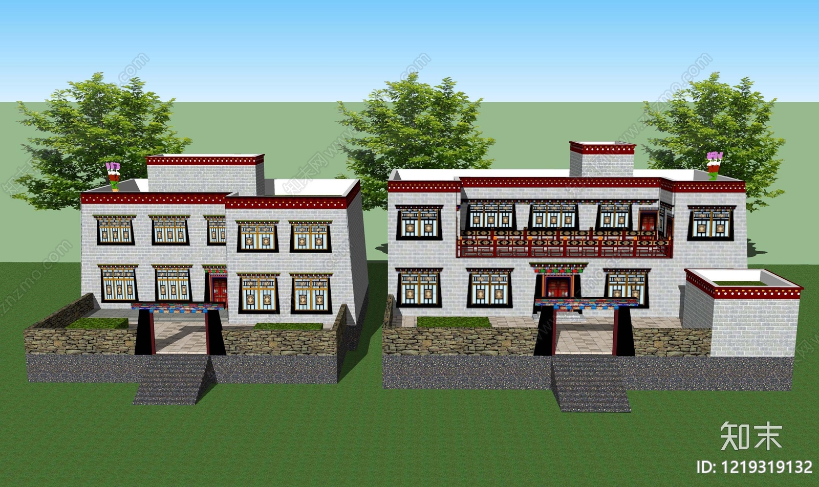 藏式建筑风格乡村民房SU模型下载【ID:1219319132】