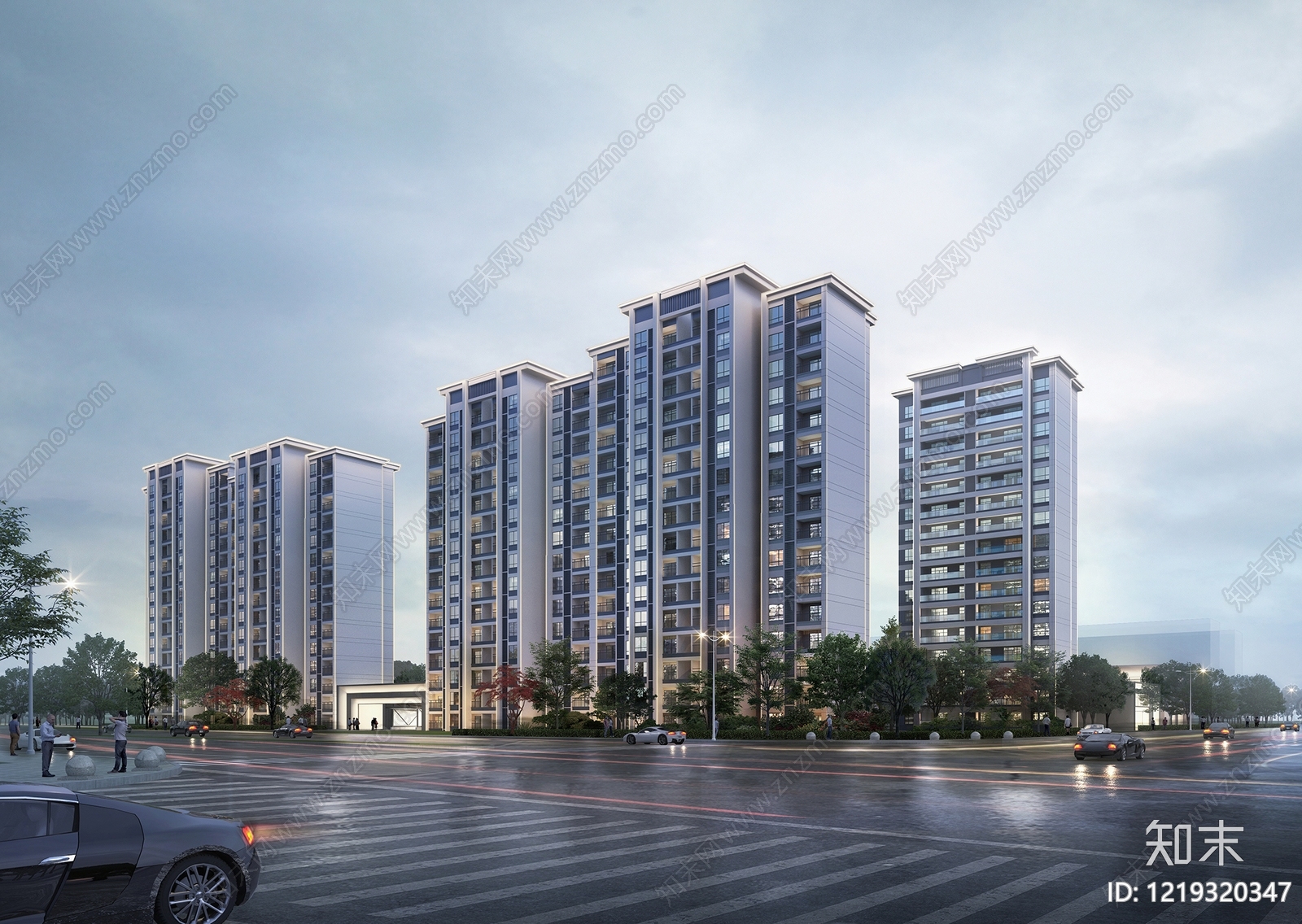 现代主义小高层住宅楼3D模型渲染效果图