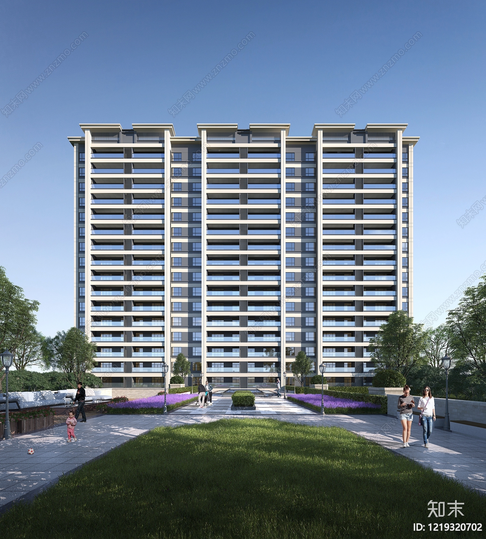 现代主义小高层住宅楼3D模型渲染效果图