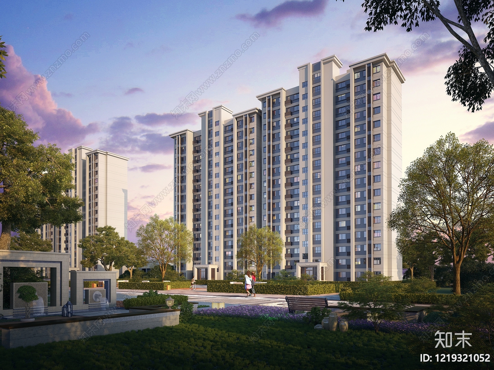 现代主义小高层住宅楼3D模型渲染效果图