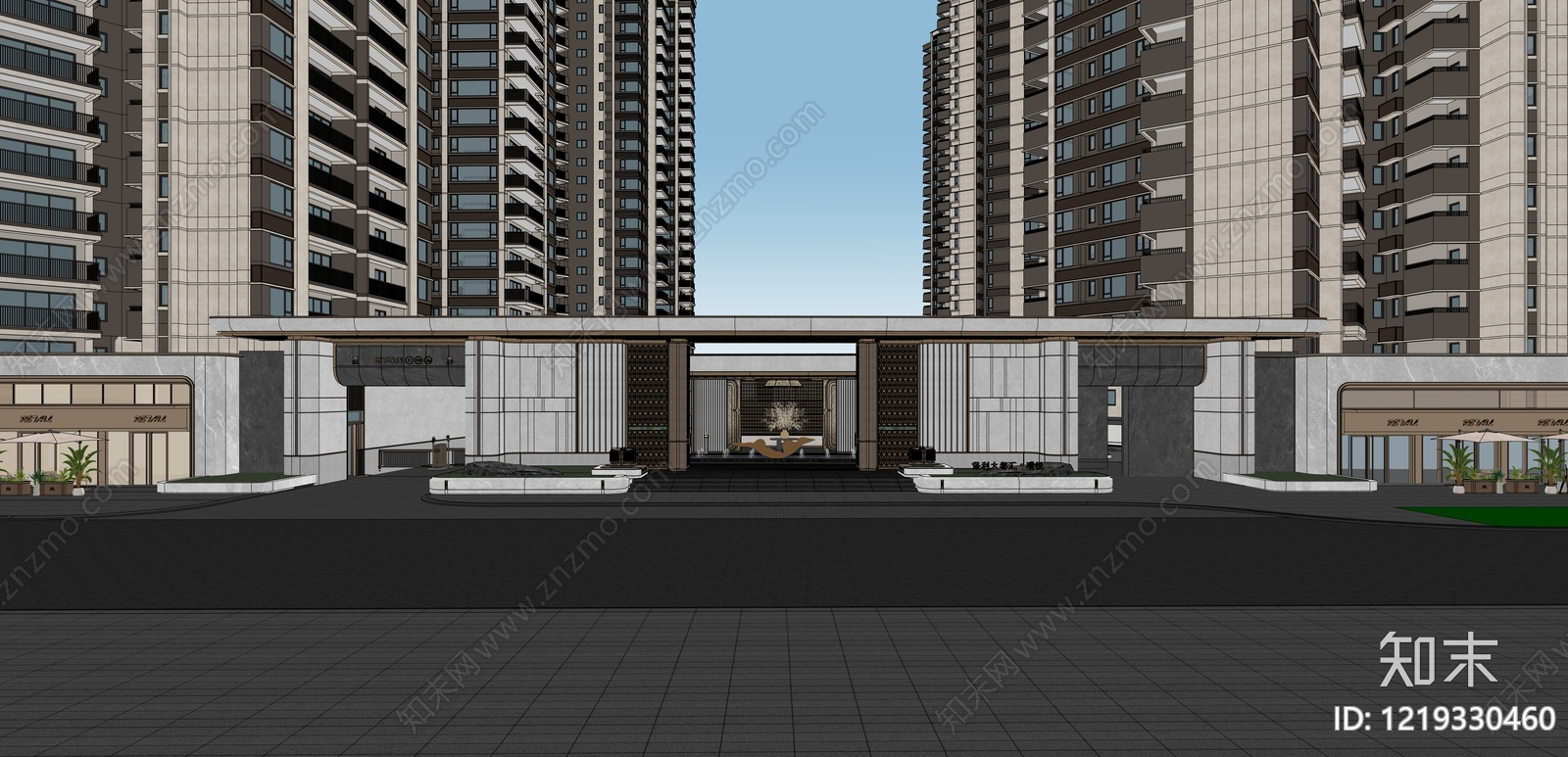 新中式入口大门SU模型下载【ID:1219330460】