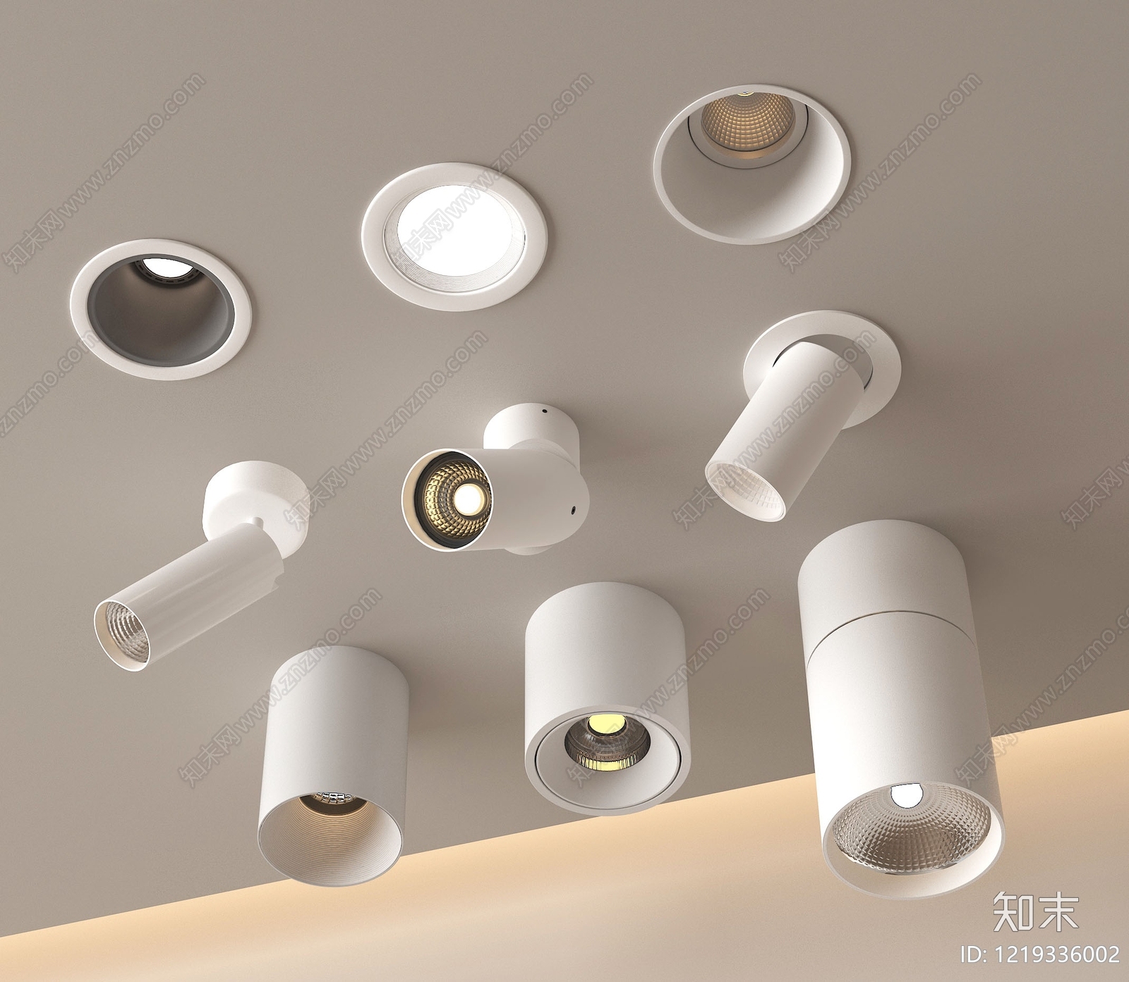 极简筒灯射灯组合3D模型下载【ID:1219336002】