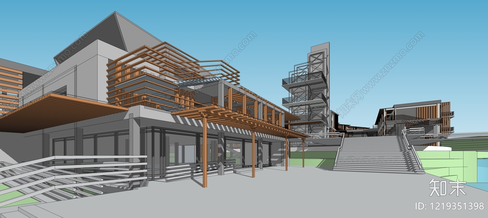 现代主义民宿建筑SU模型下载【ID:1219351398】