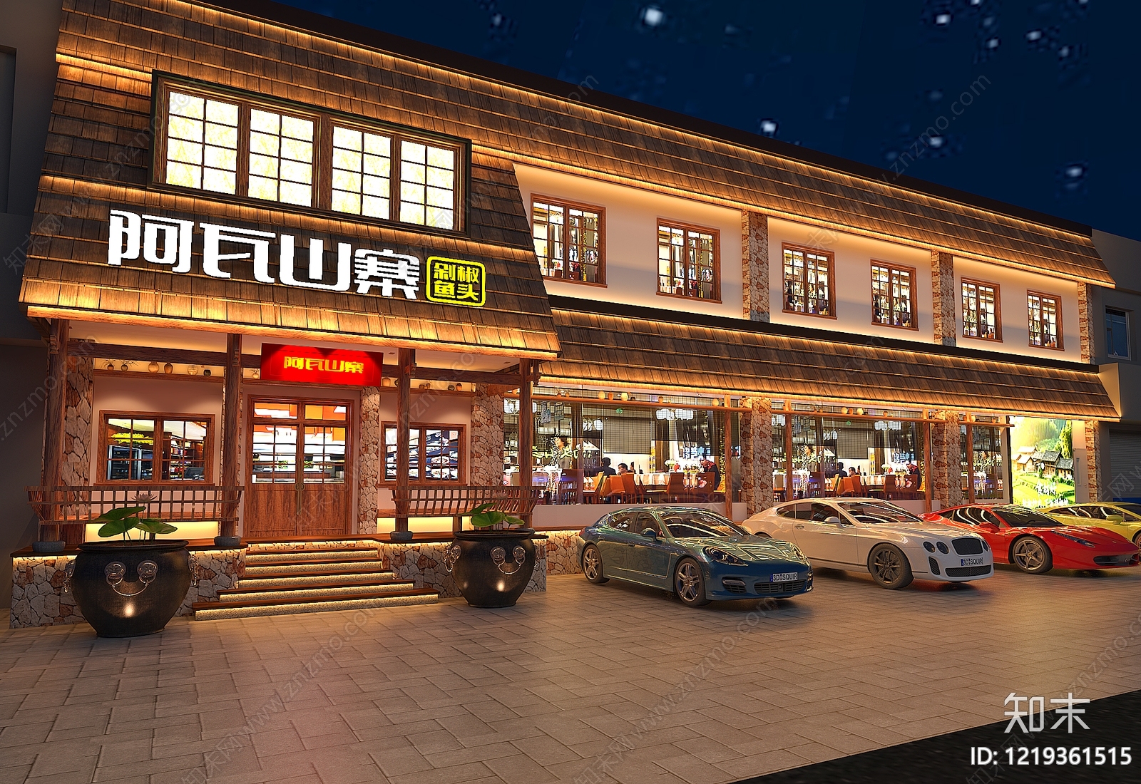新中式中餐厅3D模型下载【ID:1219361515】