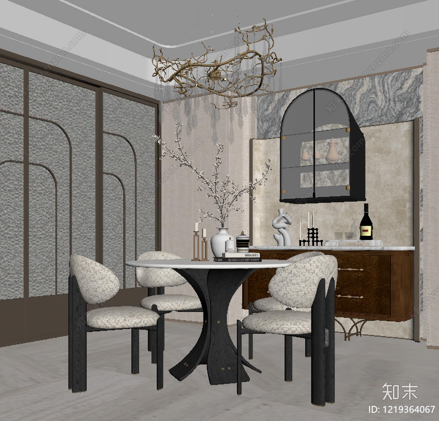 新中式家居餐厅SU模型下载【ID:1219364067】